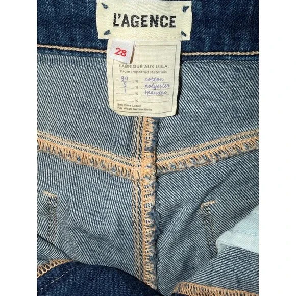 L'AGENCE Cicely High Rise Bermuda Denim Shorts Sequoia Blue Raw Hem 28 2717RDMN - Picture 4 of 4